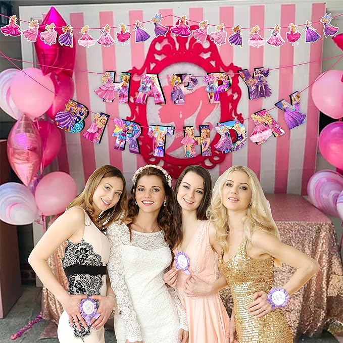 Barbe Theme Birthday Party Supplies - Decoration Set for Home Celebration, Cartoon Theme Party Décor Kit with Banner, Cake Topper and Table Decoration Accessories for Event Setup