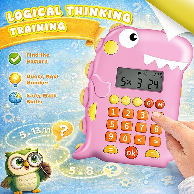 Math Games for Kids Ages 5-12, Portable Kids Calculator Toy, Addition Subtraction Multiplication Division Practice, 4 Logic Modes, 100,000 Questions, Fun Educational Math Toy, Dinosaur Toy for Kids