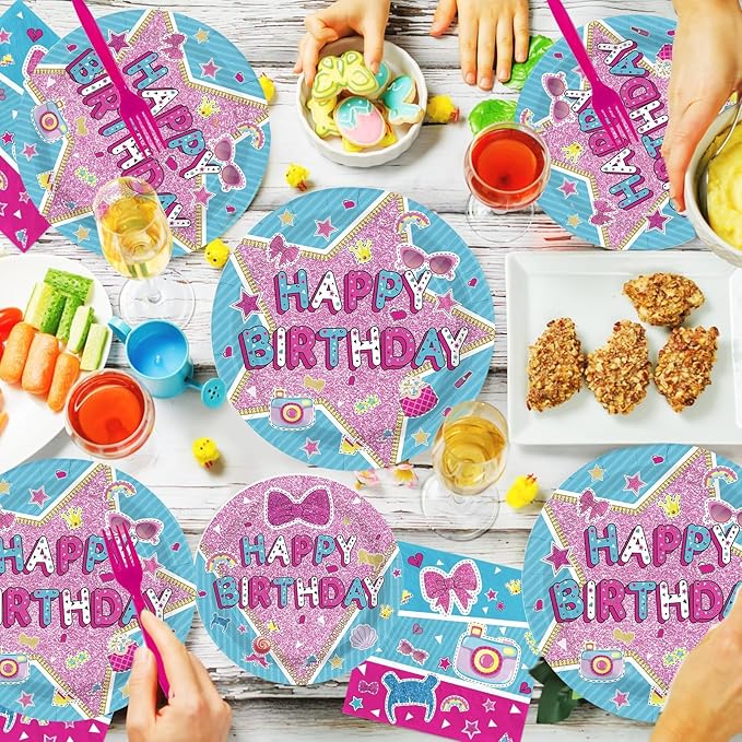 96 Pcs Surprise Dolls Party Supplies Surprise Birthday Plates and Napkins Doll Themed Tableware Set for Boy Girl Pink Blue Birthday Baby Shower Party Supplies, Serves 24