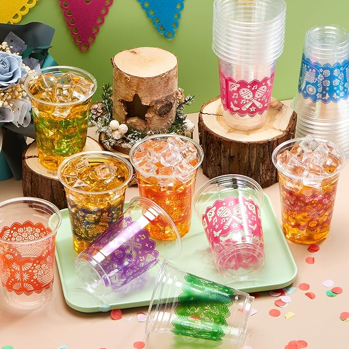 JOYIN 72 pcs Clear Plastic Cups, 16 oz Disposable Plastic Cups, Cinco De Mayo plastic champagne clear cups, cocktail Cup for Fiesta, Taco Night, and Mexican Themed Party Supplies