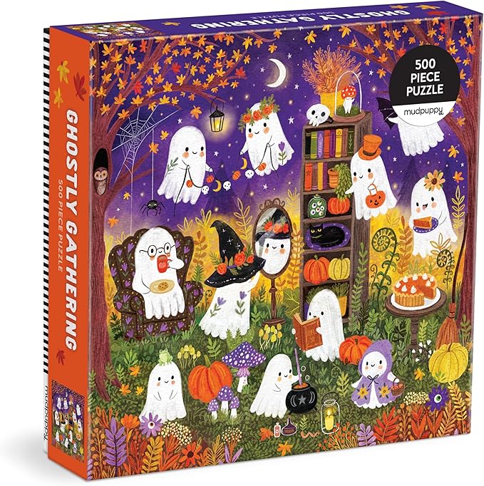 Mudpuppy Ghostly Gathering! – 500 Piece Family Jigsaw Puzzle with Colorful and Fun Illustrations of Ghosts Getting Ready for Halloween for Children Ages 8 and Up