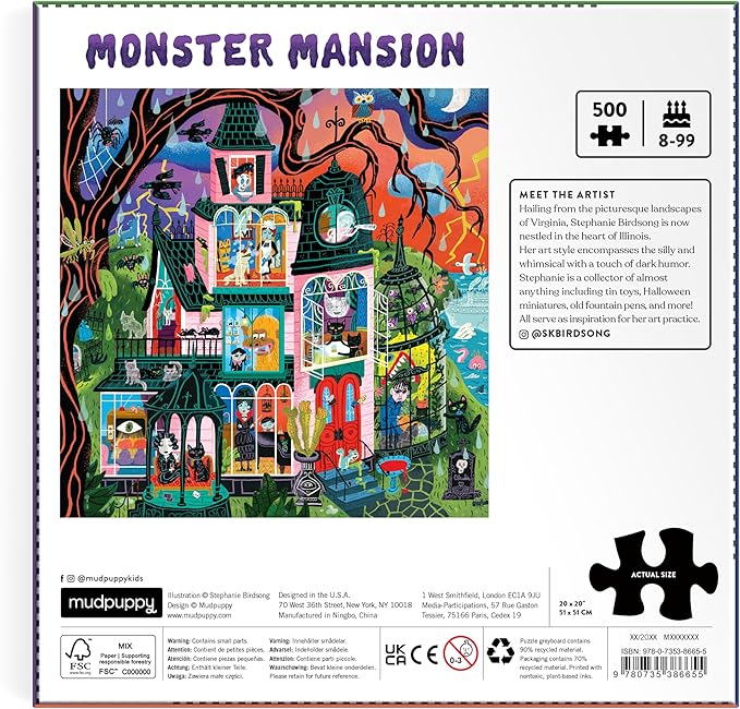 Mudpuppy Monster Mansion – 500 Piece Family Jigsaw Puzzle Featuring Bold and Spooky Illustrations of A Haunted Mansion Filled with Goblins Ghouls and Monsters (Amazon Exclusive)