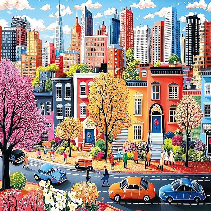 500 Piece Puzzles for Adults - Vibrant New York City Streetscape Jigsaw Puzzle, 20x20 Inches Urban Art Puzzle for Relaxation & Home Wall Decor