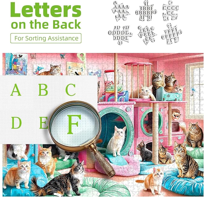 Cat Paradise 1000 Piece Puzzle for Adults Playful Kittys in Pink Playroom Jigsaw Puzzle Vibrant Colorful Cat Play Area Family Challenging Fun Animal Puzzle Gift for Adult Game Night