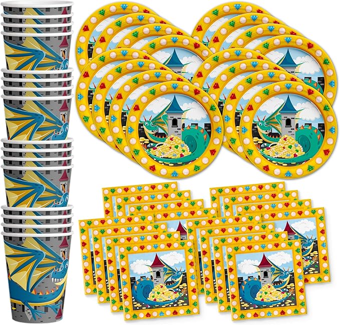 Mythical Dragon Birthday Party Supplies Set Plates Napkins Cups Tableware Kit for 16