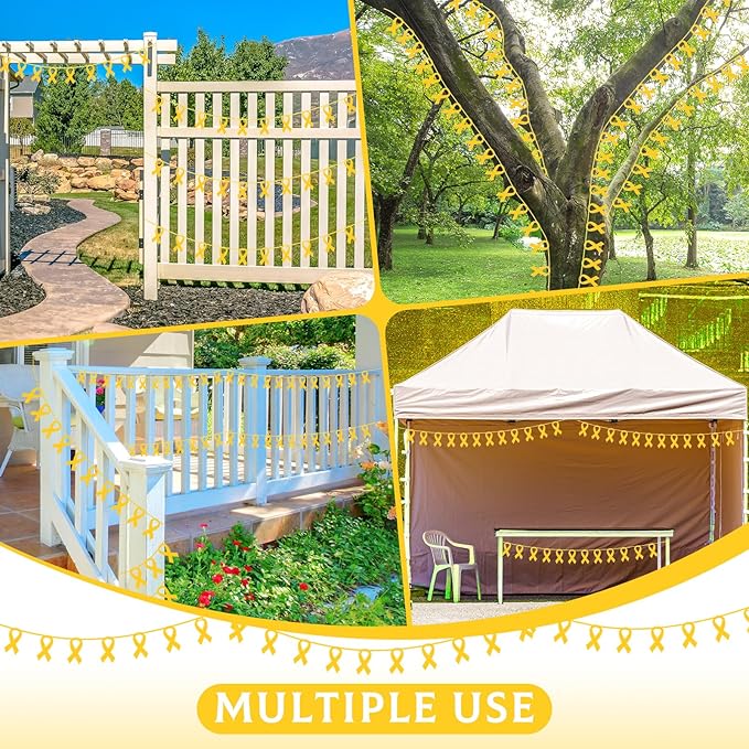 VitalCozy 10 Pcs Ribbon Awareness Banner 13.1 ft Ribbon Garland Cancer Awareness Decor Cancer Free Decorations for Society Events Groups Fundraisers Party Supplies(Yellow)