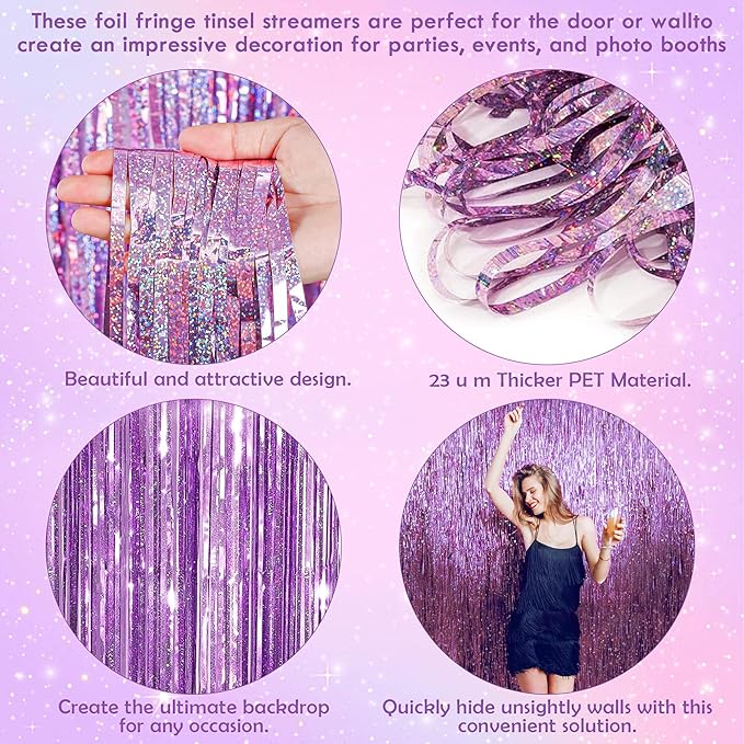 Pink Tinsel Curtain Party Backdrop Streamers - Birthday Decorations | Birthday Decorations for Girls | Princess Birthday Party Decorations |Sleepover Party Supplies for Girls,2 Pack