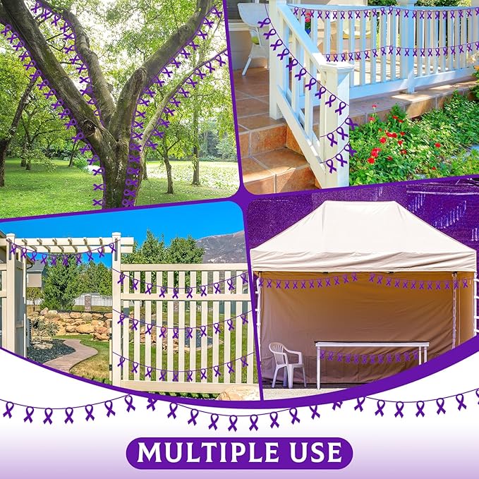 VitalCozy 10 Pcs Ribbon Awareness Banner 13.1 ft Ribbon Garland Cancer Awareness Decor Cancer Free Decorations for Society Events Groups Fundraisers Party Supplies(Purple)