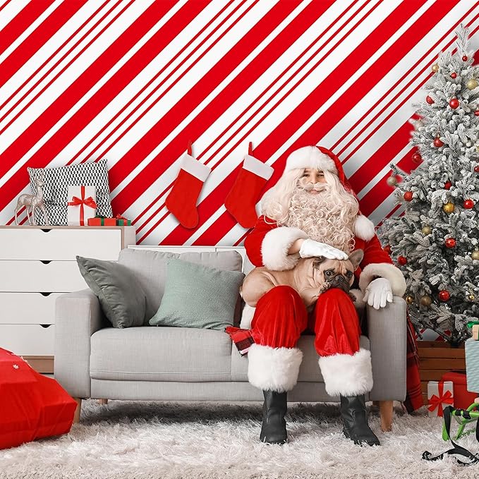 Kochorie 100 ft x 54 in Christmas Candy Cane Striped Tablecloth Roll with Slide Cutter Box Red and White Table Cover Christmas Tablecloth Wall Backdrop Xmas Home Holiday Party Supplies