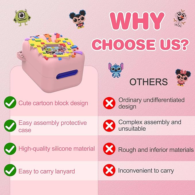 Silicone Case for Bitzee Disney Interactive Toy, Anti-Scratch, Washable, Shockproof Silicone Protective Cover for Bitzee Disney Interactive Toy Electronic Pets Accessories with Lanyard - Pink