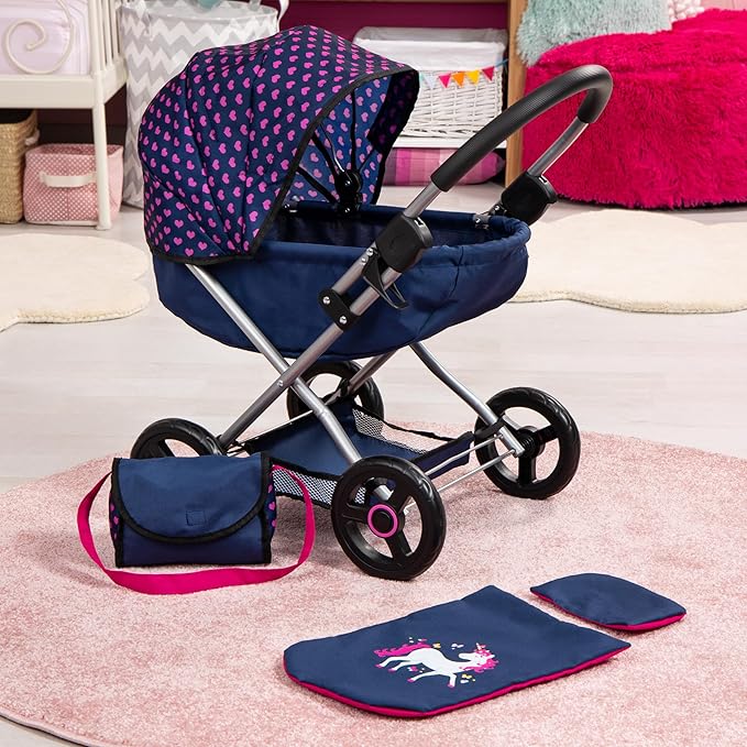 Bayer: 4-in-1 Toy Baby Doll Pram Stroller Cosy Set - Dolls Up to 18" (Blue/Purple) | Pretend | Dress up