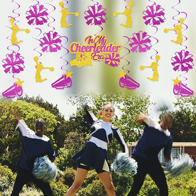 36pcs in My Cheerleader Era Hanging Swirl Decorations - Glitter Cheerleader Birthday Party Decoration for Wall Décor Gifts for Cheerleaders Cheer Team Theme Birthday Party Supplies