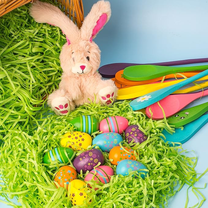JOYIN Easter 12PCS Egg and Spoon Race Game Set, 6 Woodeen Egg and Spoons with Assorted Colors Outdoor Games, Party Favor Supplies