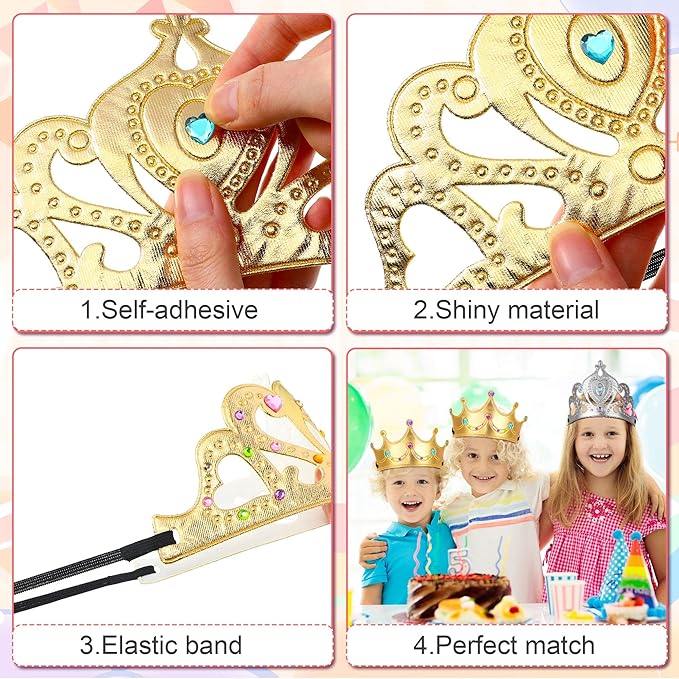 Yaomiao 44 Pcs Birthday Foam Crowns for Kids Princess Tiaras King Hat Bulk Diamond Sticker Kits for Crown Party Supplies