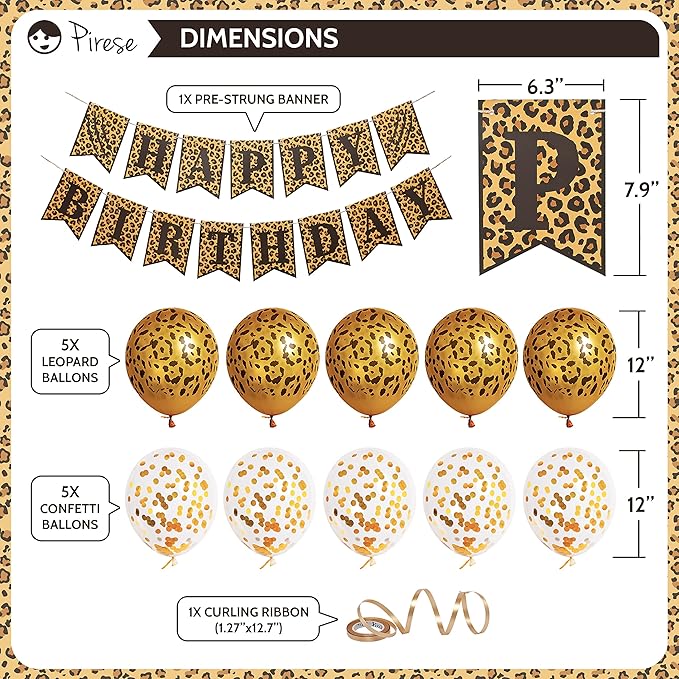 Pirese Cheetah Happy Birthday Banner – Cheetah Birthday Decorations, Leopard Party Decor, Safari Theme Party Supplies, Animal Print Party