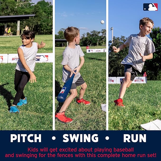 Franklin Sports MLB Kids Backyard Baseball Stadium - Kids Plastic Baseball Set with Home Run Walls, Bat, Plastic Balls + Throw Down Bases - 14' Fence for Backyard Diamond