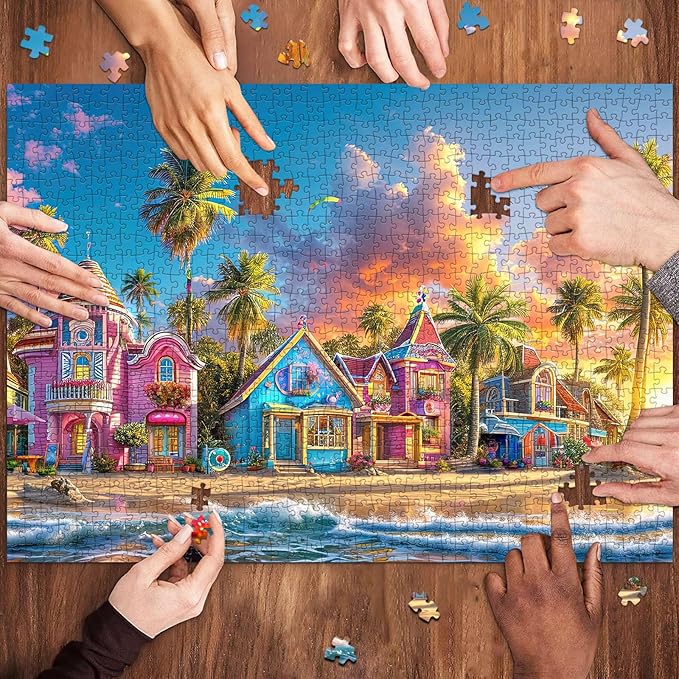 Jigsaw Puzzles for Adults 1000 Pieces, Interlock Perfectly Letter on Back No Dust, Home Decor Birthday Party Gift Toy for Men Women Elders Seniors, 1:1 Poster-Romantic Beach