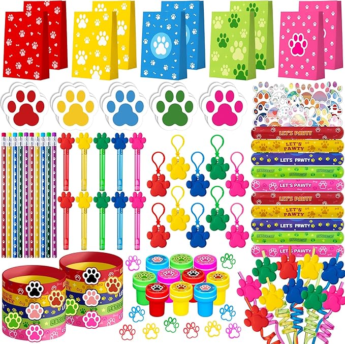 WHALEISLAND Paw Print Party Favors Supplies Decorations for for Kids Birthday Blue Puppy Theme Goodie Bag Stuffer Pinata Filler Birthday Gifts