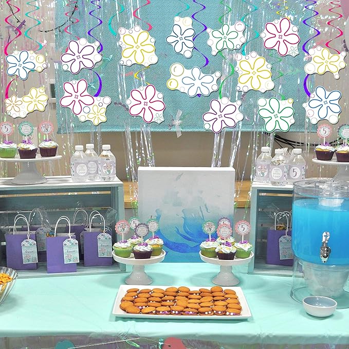 20pcs Jellyfish Flower Party Hanging Swirls Under The Sea Birthday Party Decorations Jellyfish Bubble Theme Ceiling Swirl Streamers for Yellow Cartoon Party Ocean Theme Baby Shower Supplies