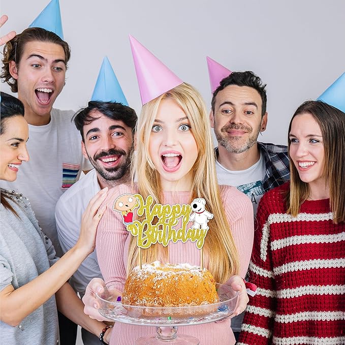 Stewe Grifin Happy Birthday Cake Topper – Cartoon Comedy Theme Cake Decoration for Birthday Celebration, Character Style Dessert Topper for Party Cakes, Table Display Styling, Photo Setup.