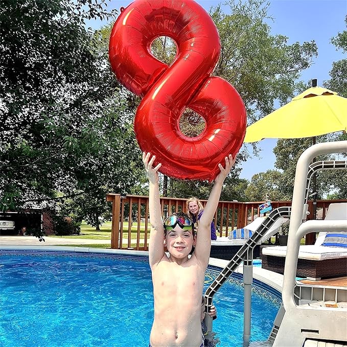 40 Inch Red 8 Balloons Number, Big Self Inflating Foil Girls 8th Birthday Balloon for Boys Women 18th Happy Birthday Party Decoration Anniversary Graduation Celebration Christmas for Men Supplies