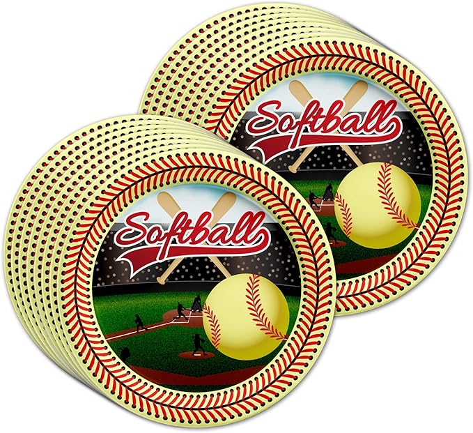 Softball Star Birthday Party Supplies - Softball Party Decorations - Softball Party Supplies - Girls Softball Birthday - Tableware Set Includes Plates Napkins Cups - Kit for 16
