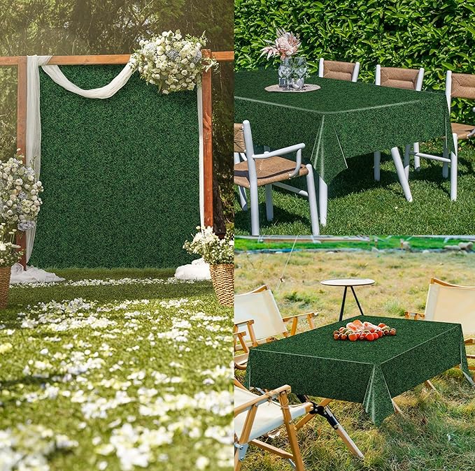 Kochorie 54 Inch x 100 Ft Grass Plastic Table Cloth Roll Disposable Waterproof Football Field Table Cover Plastic Table Cover Roll with Easy Slide Cutter for Jungle Party/Sport/Outdoor Picnic