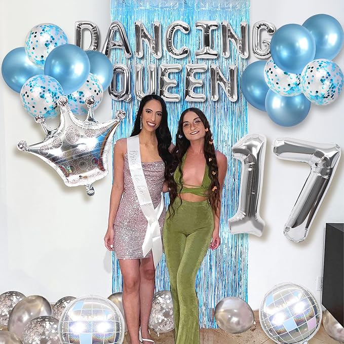 37 PCS Dancing Queen 17 Balloons Dancing Queen Mamma Mia Party Decorations 17 Birthday Party Decoration Sliver Blue 17 Birthday Decoration Mamma Mia Party Supplies