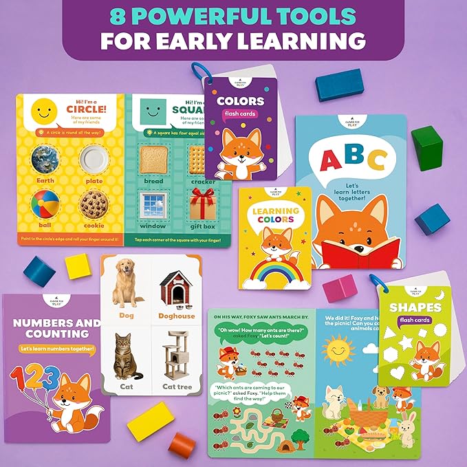 Smart Toddler Box for Kids Ages 1-3 – 8-Piece Learning Toy with Interactive Activity Books & Flashcards – Pre-K Speech Therapy, Vocabulary & Language Activities for 1, 2, 3 Year Olds