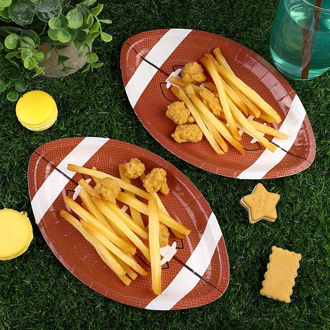 ADXCO 50-Piece Football Shaped Paper Plates - Football Party Supplies for Sports Game Birthday Decoration, 9.4 x 5.9 Inch
