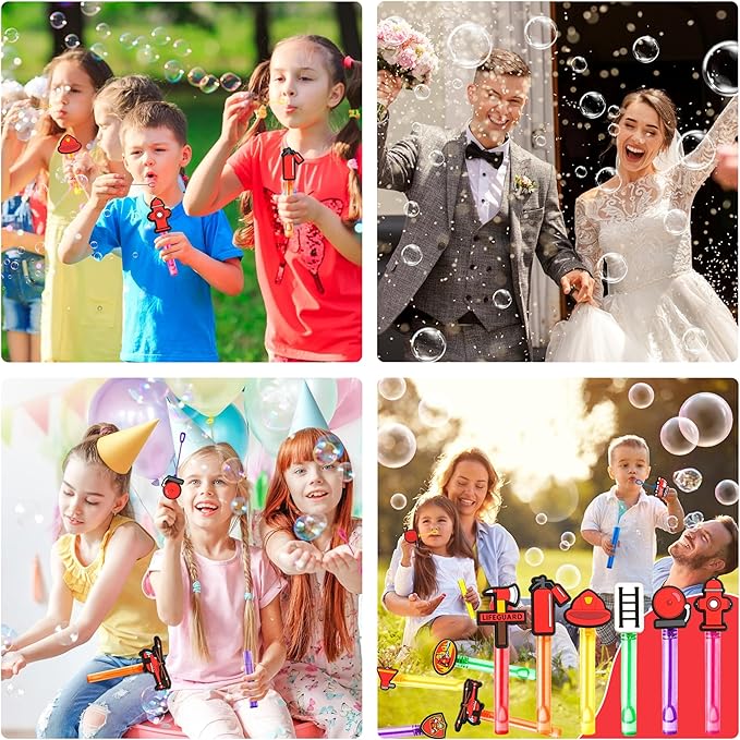 Firefighter Party Favors for Kids – 24PCS Rescue-Themed Bubble Wands, Great for Birthday Supplies, Pinata Fillers, Goodie Bags & Classroom Rewards