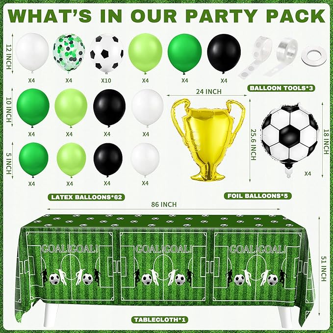 Soccer Birthday Party Decorations 87Pcs Soccer Birthday Party Supplies Including Tablecloth Backdrop Banner Cake Topper Latex Balloons Foil Balloons Decorations Kit