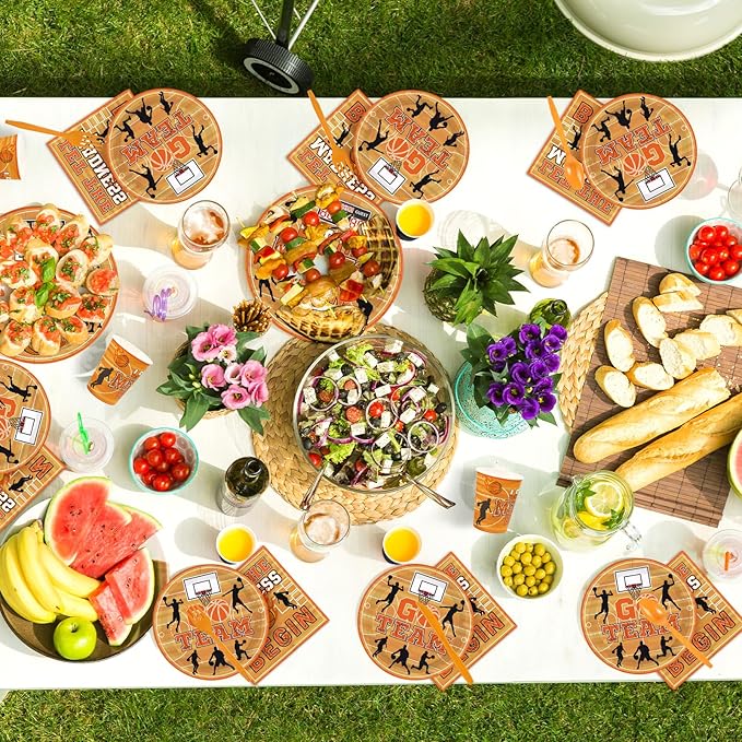 168Pcs Basketball Party Decorations Let The Madness Begin Plates Napkins Cups Forks Knives Spoons March Theme Basketball Sports Tableware for Boys Sports Birthday Party Supplies Serves 24