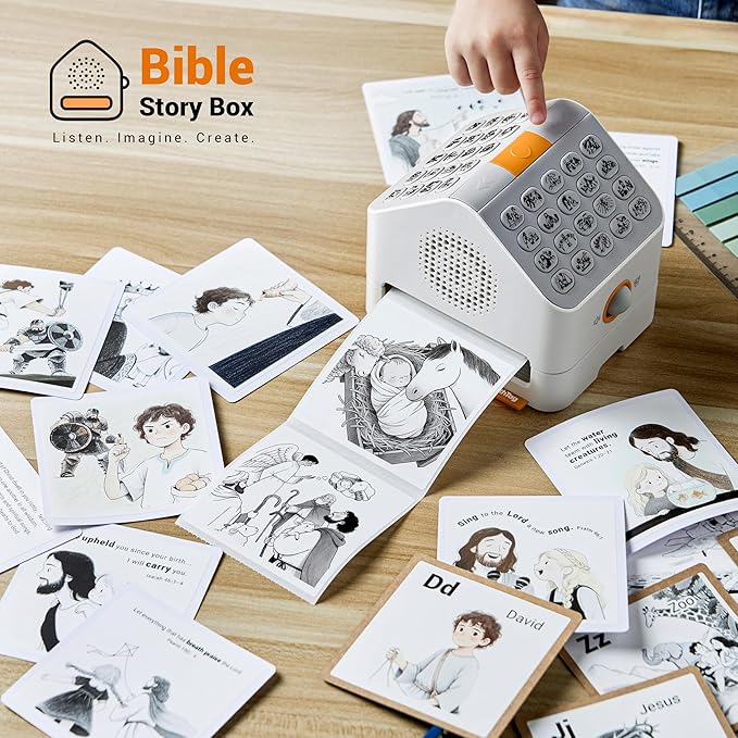 FaithTag Bible Story Portable Audio Player for Kids, Jesus Story Box with Over 40 Bible Stories, FV31 Bible Study Mini Sticker Printer for Easter, Christian, Home & School (Cardless Version)