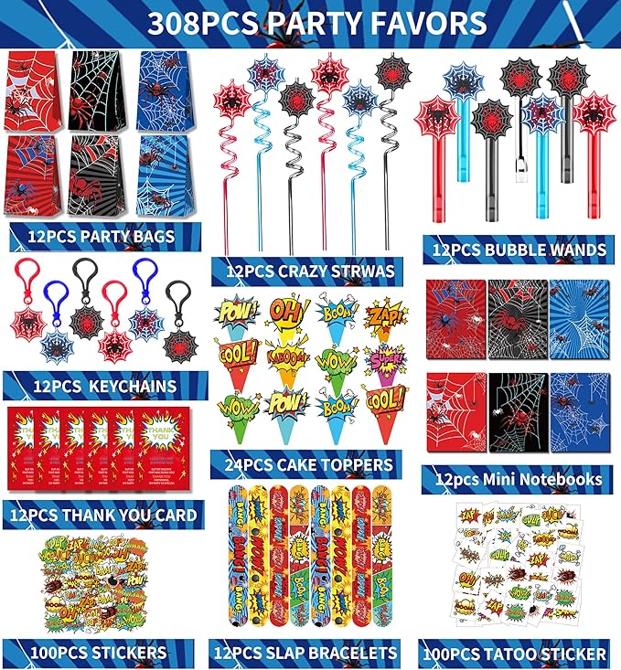 308Pcs Party Decorations Favors Supplies, Goodie Bags Fillers Stuffers for Kids Birthday Gifts