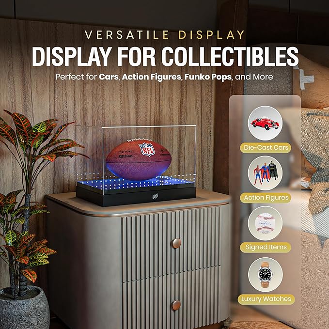 HarmonyHaven Premium Acrylic Display Case with Infinity Mirror & Multi-Color LED Lighting - Sturdy 4mm Design, Remote-Controlled Lights, Simple Assembly - Collectibles, Action Figures, Sports Figures