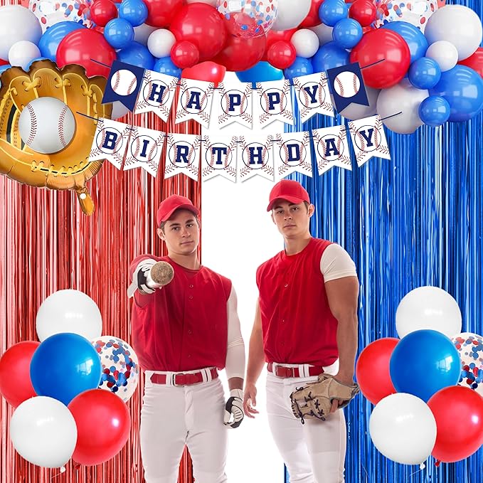 Baseball Party Decorations, Baseball Birthday Party Supplies Kit, Include Sport Themed Birthday banner, Foil Fringe,Hanging Swirls, Baseball Balloons, Cake&Cupcake Toppers