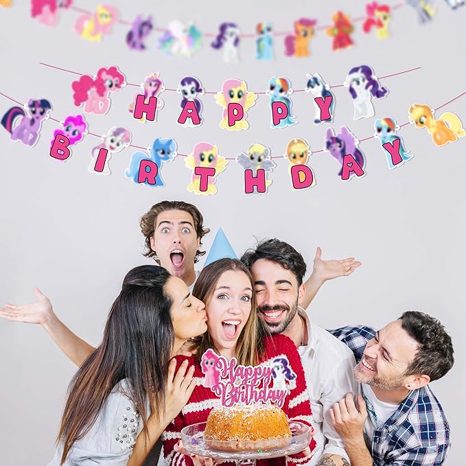 Magical Pony Theme Birthday Party Supplies – Pny Birthday Decorations Set for Girls – Includes Happy Birthday Banner, Cake Topper, Cupcake Toppers, Party Favors – Décor Kit