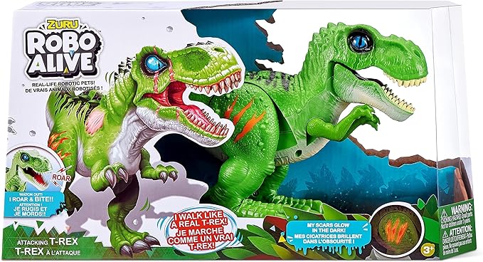 Robo Alive Attacking Green T-Rex Battery-Powered Robotic Toy by Zuru, Dinosaur Toy, Birthday Gift for Boys 3 Years Old and Up