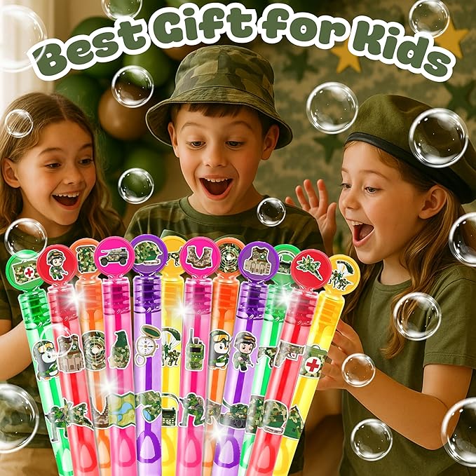 Military Party Favors for Kids - 24PCS Army Bubble Wands Camouflage Theme Birthday Party Supplies Goodie Bag Fillers Classroom Rewards