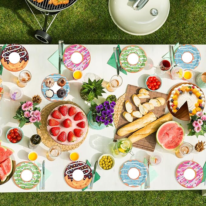 48Pcs Donut Paper Plates, 7in Donut Party Decorations Disposable Dessert Plates Tableware Dinnerware Set for Baby Shower Donut Themed Birthday Party Supplies