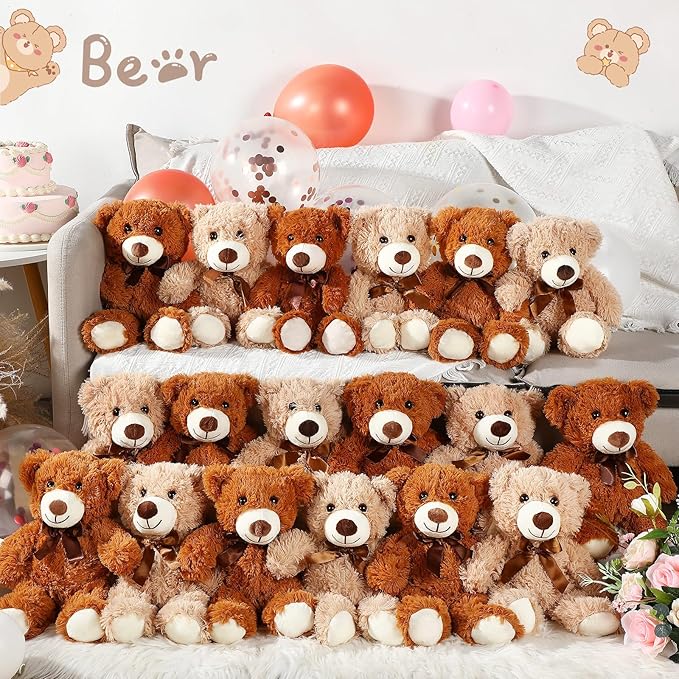 Zhanmai 18 Pcs 14 Inch Bears Stuffed Animal Bulk Gifts Plush Bear Toys for Birthday Baby Shower Graduation Party Favor(Light Brown, Dark Brown)