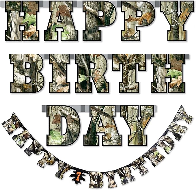 Havercamp Next Camo Happy Birthday Party Banner | 1 Count | Great for Hunter Themed Party, Camouflage, Rustic, Nature, Military, Kids Birthday Party