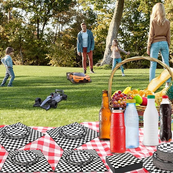 180Pcs Race Car Party Supplies Paper Plates and Napkins Serve 60 Disposable Tableware Set for Birthday Party Decorations Game Day Family Holiday Sports Events