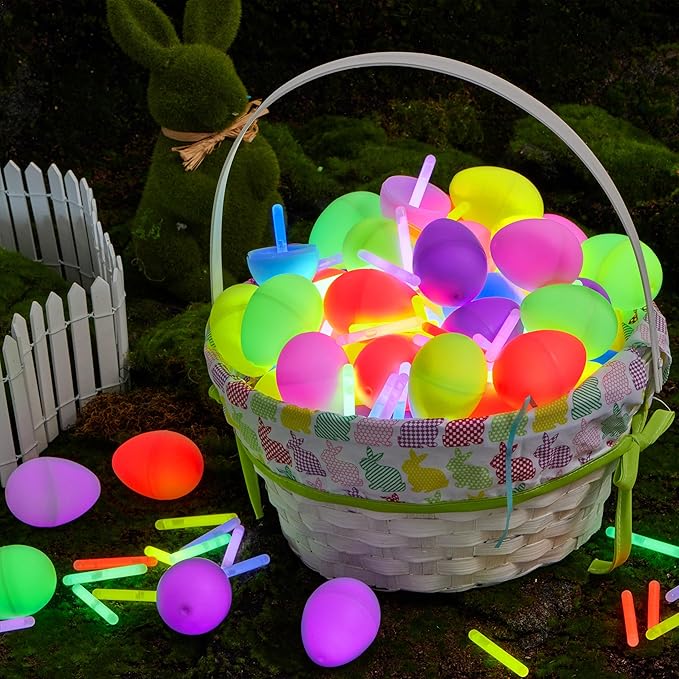 JOYIN 72 Pcs Easter Eggs with 144 Pcs Mini Glow Sticks for Kids Glow-in-The-Dark Basket Stuffers Fillers Gift, Easter Eggs Hunt Game Party Favors Classroom Decorations Supplies