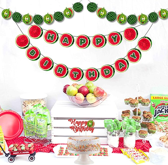 Watermelon Theme Birthday Party Supplies – Fresh Summer Fruit Inspired Party Decoration Set for Birthday Celebrations, Decorative Table Styling Items for Themed Events, Dessert Table Setup.