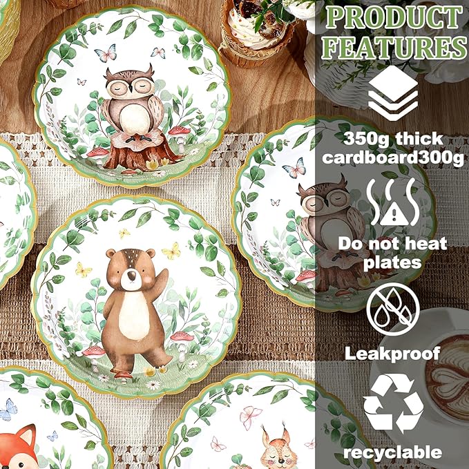 60 Pcs Jungle Safari Baby Shower Plates Paper Boys Girls Woodland Animals Birthday Party Decorations 7 Inch Disposable Zoo Animal Dinnerware Plates for Wedding Jungle Theme Baby Shower Party