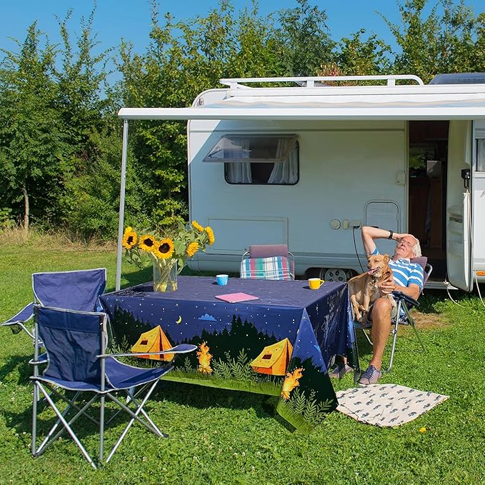 Breling 2 Pieces Camping Party Decorations Camping Tablecloth Plastic Rectangular Campfire Table Cover for Picnic Hiking Adventure Birthday Party Supplies