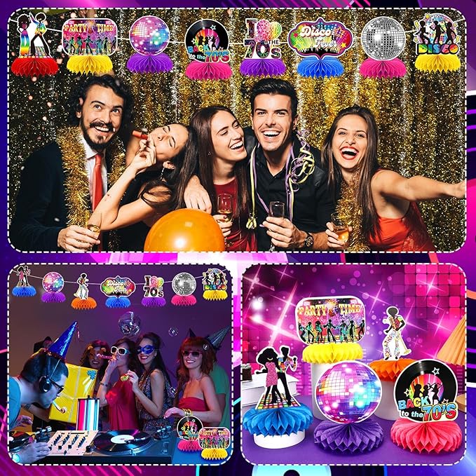 10 Pcs 70s Disco Party Decorations Back to 70s Honeycomb Centerpieces for Retro Theme Birthday Music Party Supplies Dancing Queen Party Decorations Retro Table Decor for 1970s