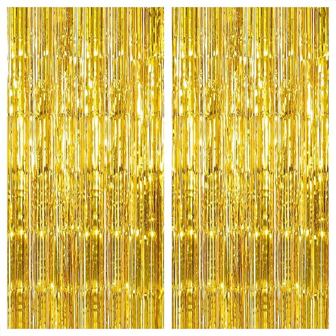 KatchOn, XtraLarge Gold Streamers Backdrop - 3.2x8 Feet, 2 Pcs | Gold Fringe Backdrop Curtain for Ramadan Decorations for Home, Casino, 50th Birthday Decoration | Graduation Decorations 2026